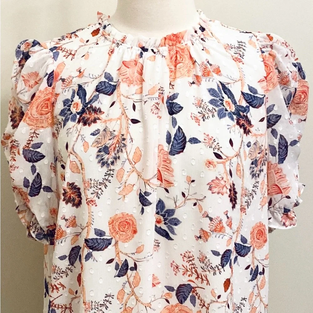 Rachel Zoe White Orange Purple Floral XL Boho Chic Bloomcore Romantic Ruffle Top - Picture 2 of 14